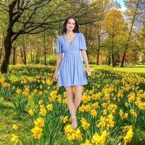 Flutter Short Sleeve Printed Crepe Mini Dress - A New Day Blue/White Polka
Dots